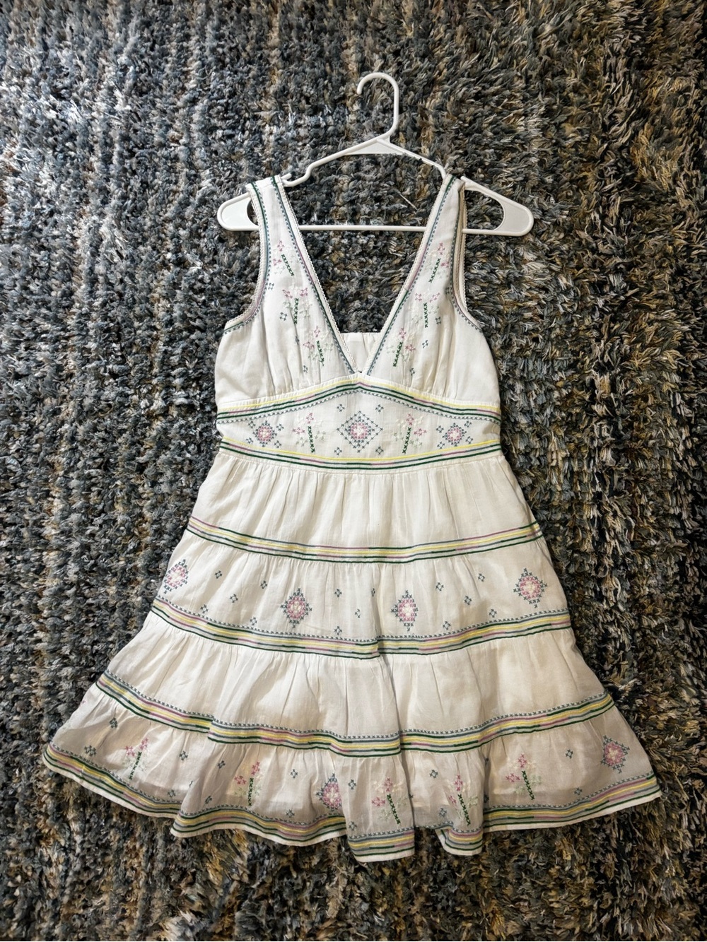 White Embroidered Tiered V-Neck Summer Dress